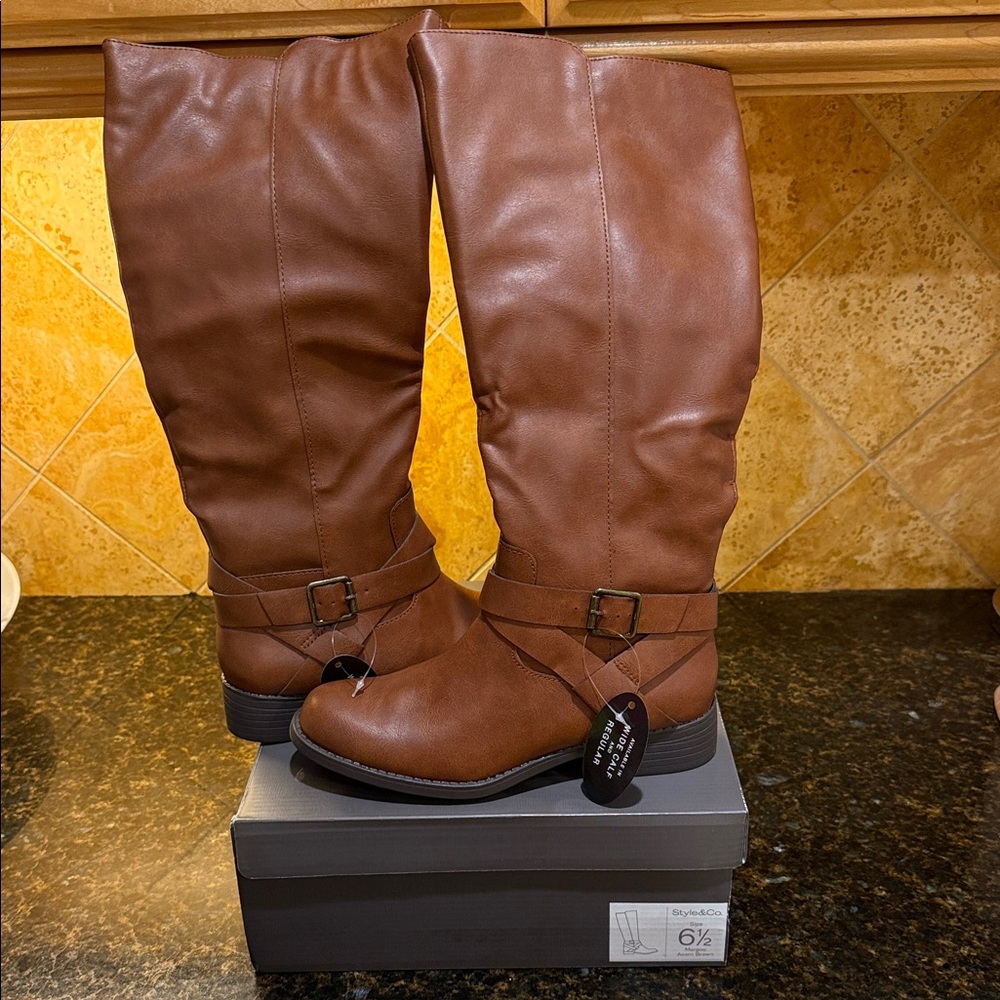 Style and Co. Brown Knee-High Boots with Buckle Detail